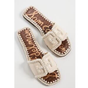 Sam Edelman Fitz Slides Leather Beaded Embellished Sandals Ivory Sz 8 boho chic